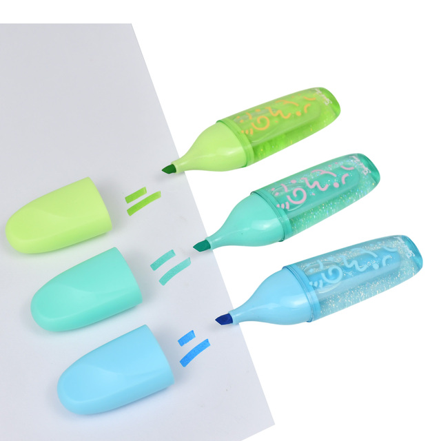 Mini Shiny Glitter Highlighter Pen Set 3pcs Assorted Pastel Colors Non-toxic Highlighter for Kids Students Journaling Stationery