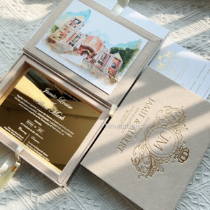 New Arrival Nude <strong>Invitation</strong> Velvet Box Custom <strong>Wedding</strong> Logo Gold Mirror Acrylic <strong>Wedding</strong> Cards <strong>Invitation</strong> - Product Image 1