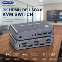 Commutateur KVM en alliage d'aluminium Hardrock 8K 60Hz HDMI2.1 DP 4 ports USB3.0 compatible Macbook, convertisseur vidéo pour 2 ordinateurs partageant la même vidéo