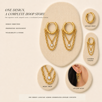 Boucles d'oreilles créoles pendantes à double chaîne en zircon pour femme, en acier inoxydable, bijoux fantaisie, cadeaux pour femme