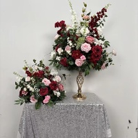 Dekorasi Meja Pernikahan Bunga Mawar Burgundy JINDA, Centerpiece Bunga Sutra Berkualitas Tinggi untuk Natal