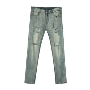 Jeans attillati elasticizzati casual americani jeans attillati con foro strappato pantaloni slim in denim a matita mendicante per uomo e donna