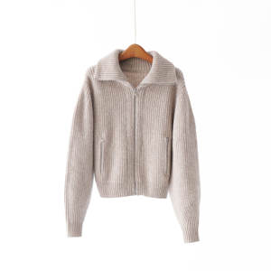 2025 hiver nouveauté 100% laine tricoté Cardigan demi <span class=keywords><strong>col</strong></span> <span class=keywords><strong>roulé</strong></span> fermeture éclair décontracté manteau femmes vêtements fabricants - Product Image 1