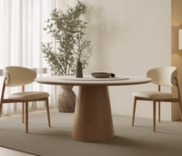 Runder Steinplatten-Esstisch Modern Massivholz Cremefarbener Stil Runder Tisch mit Eingebautem Drehteller Esstisch- und Stuhl-Set