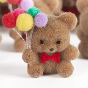 Craft Package of 12 Miniature Flocked Bears with Balloons Tiny Party Bear Shapes Crafting Decorating Favors-Stuffed Animal Toys