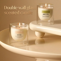 Bougie en cire de soja parfumée à double paroi en verre transparent avec coupelle intérieure suspendue, étiquette personnalisée, décoration de table pour la maison
