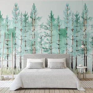 Custom Mural Modern Fashion Mint Green Fresh Forest Non-woven 3D Wallpaper Bedroom Living Room Home Background Decoration Fresco