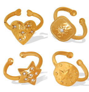 Novo Exquisite Coração Aberto <span class=keywords><strong>Star</strong></span> Ring 18K Anel De Ouro Não Tarnish Impermeável Moda Jóias De Aço Inoxidável para Mulheres Presente - Product Image 5