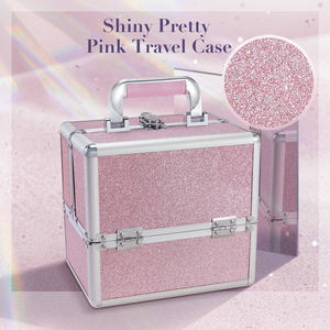 Maletín <span class=keywords><strong>de</strong></span> <span class=keywords><strong>Maquillaje</strong></span> <span class=keywords><strong>Profesional</strong></span> <span class=keywords><strong>de</strong></span> Aluminio Rosa con Múltiples Bandejas para Mujer, Estuche <span class=keywords><strong>de</strong></span> Cosméticos Brillante para Viaje y Almacenamiento, Caja <span class=keywords><strong>de</strong></span> Belleza en Oferta - Product Image 4