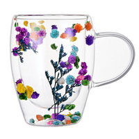 Tasse à Café Double Paroi à Fleurs Séchées, en Verre Borosilicate, Idéale pour le Thé ou les Cadeaux