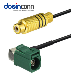 สาย FAKRA 4Pin <span class=keywords><strong>RCA</strong></span> ไปยังมุมขวาหญิง E Code 15ซม. สำหรับการสำรองข้อมูลด้านหลังกล้องวิดีโอ - Product Image 1