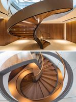 Intérieur de villa escalier en fer forgé design loft escalier en colimaçon en bois led avec garde-corps à panneau latéral