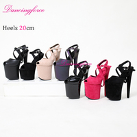 Sandales à talons hauts pour la danse sur barre, plateforme de performance en boîte de nuit, 20 cm, à brides croisées, en faux daim, talons de strip-teaseuse, légères