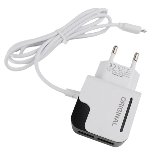 Factory Supply 2 USB Cell Phone Charger with V8 Micro Usb or TYPE-C MiNi Port Cable LED Light
