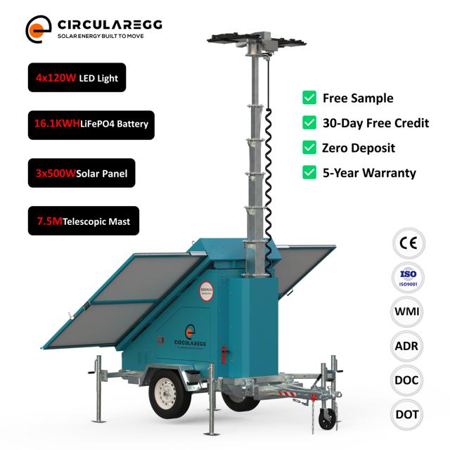 Modular Design Mobile MPPT Solar Light Tower LiFePO4 Battery Supports 30 Hours Continuous Lighting DC51.2V for Mining
