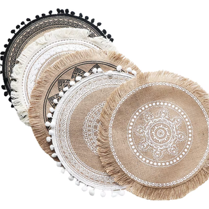 Mantel Individual Redondo Bohemio Vintage, Estilo Nórdico, Tejido <span class=keywords><strong>de</strong></span> <span class=keywords><strong>Yute</strong></span> y Lino, Moderno, <span class=keywords><strong>para</strong></span> Decoración <span class=keywords><strong>de</strong></span> <span class=keywords><strong>Mesa</strong></span> <span class=keywords><strong>de</strong></span> Comedor, Tazas y Platos - Product Image 1