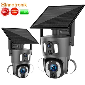 Câmera PTZ de vigilância WiFi Innotronik 10x Zoom 2MP tela dupla com duas lentes solar 9W painel alimentado por bateria para uso externo