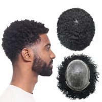 8x10 Afro Durable Full Poly Mince Peau Cheveux Système Postiches Naturel Toupee Cheveux Remplacement pour Hommes