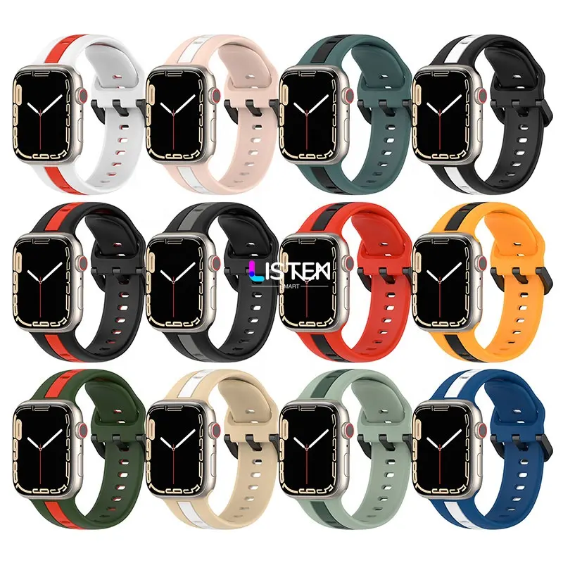 Double Colors Silicone Watch Band for Apple Watch 40mm 41mm 42mm 49mm Women Men Sport Straps for iWatch Series 8 7 6 5 4 3 SE
