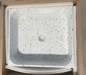 Vente en gros Nouveau design Bassin d'eau rectangulaire en <span class=keywords><strong>béton</strong></span> Terrazzo Stone Blanc Protection de l'environnement Lavabo de salle de bain Terrazzo - Product Image 2