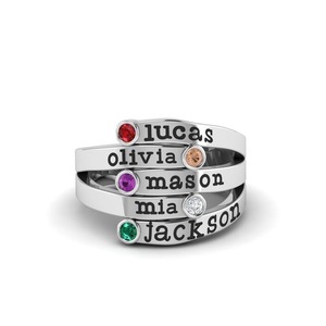 Bague personnalisée classique en cuivre avec pierres de naissance multiples, plaquée or 14 carats, 1 à 6 noms, bijoux sur mesure, cadeau pour la fête des mères - Product Image 4