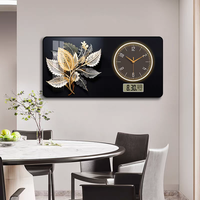 Nouvelle Horloge Murale Silencieuse Moderne en Porcelaine Dorée avec Cristaux, Calendrier, Décoration de Luxe pour Restaurant et Maison, Support en Papier