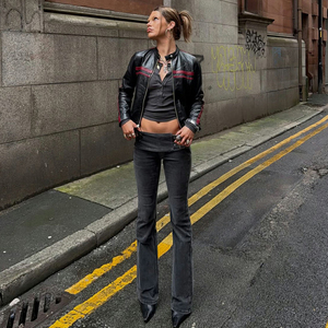 Pantalones Vaqueros Ajustados de Cintura Alta con Hebilla de Anillo en D de Metal Ajustable, Estilo Retro Y2K, Color Gris Oscuro Elástico - Product Image 5