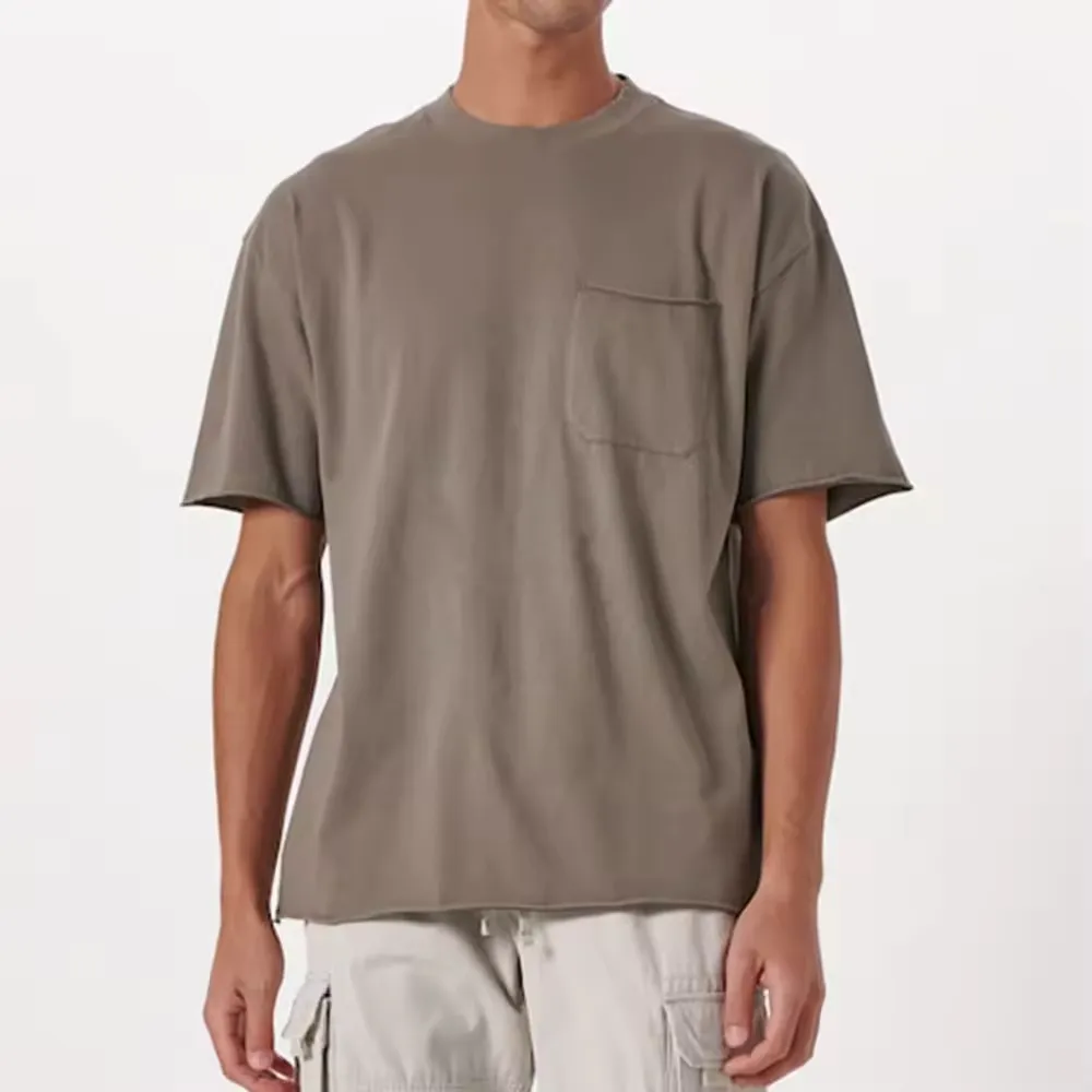 OEM High Quality Streetwear Organic Cotton Pocket Crewneck Tshirt Thick Heavy Weight Boxy Customized T Shirt for Men