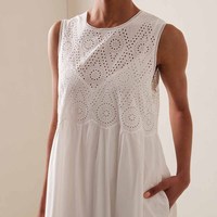 Robe longue sans manches personnalisée pour femme, en coton naturel, écologique, coupe trapèze, broderie anglaise, collection Printemps-Été-Automne