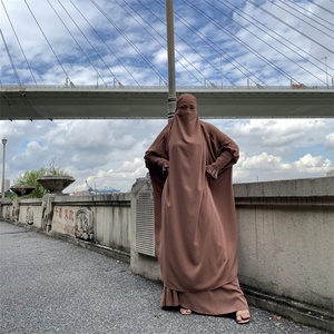6608# 2 Pcs Sets Abaya Solid Color Premium Nida Two Pieces Frill <b>Elasticated</b> Cuff Jilbab Prayer Abayas 10 Colors - Product Image 3