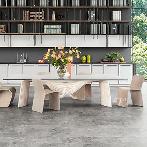 طاولة طعام من الخشب الصلب بتصميم إيطالي حديث وبسيط مع كرسي زجاجي إبداعي طويل للمساحات المكتبية والمؤتمرات والمفاوضات التجارية والفنية - Product Image 5