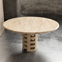 Table à manger ronde en marbre avec base en treillis entrelacé, table de dîner en pierre naturelle fabriquée à la main pour villa, intérieur de maison de luxe