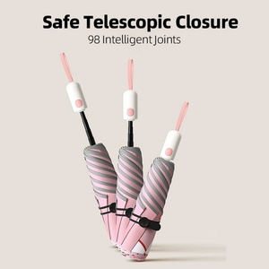 Auto Open Close Foldable Fiberglass <b>Umbrella</b> for Adults One Hand Operation Quick Dry UV Protection Portable Rain Sun Use Wood - Product Image 6