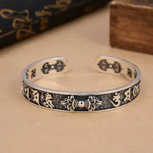 OEM Custom manufacturer wholesale men 42g 925 Sterling Silver bangle Indian African bracelet Retro cuff bracelet set new arrive