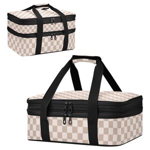 Custom Checkered Insulated Cooler Bag Food Storage Insulated Double Layer Thermal Food Casserole Carrier with Handle Top - Product Image 3