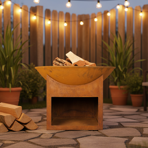Brasero <span class=keywords><strong>de</strong></span> Acero Corten con Acabado Rústico y Almacenamiento <span class=keywords><strong>de</strong></span> <span class=keywords><strong>Leña</strong></span> Integrado, Chimenea Exterior en Forma <span class=keywords><strong>de</strong></span> Cuenco para Entretenimiento en el Patio - Product Image 4