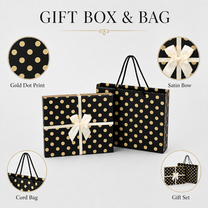 Luxuriöse Schwarz-Gold Gepunktete Geschenkbox mit Satinband-Schleife Passende Geschenktüte Individuelles Logo Papier OEM Private Label Großhandel - Product Image 1