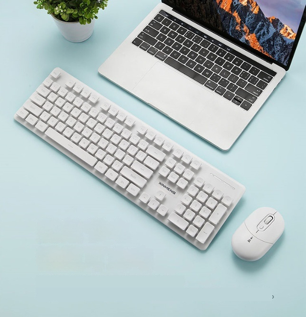 XINMENG N528 Simple White  Blue Wireless 2.4G Rechargeable Dual-mode Keyboard Mouse Combo for Office and Gaming