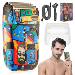 Suttik 3303A Moda Criativa Graffiti Cordless Strong Men's Electric Shaver Mini portátil Folha Shaver Barba Trimmer para Homens