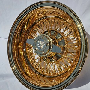 Set di 4 Cerchi in Acciaio da 13x7 Pollici, a 100 Raggi, con Incrocio Dritto, Placcatura Americana Oro, Raggi Cromati <span class=keywords><strong>e</strong></span> Bordi Cromati - Product Image 2