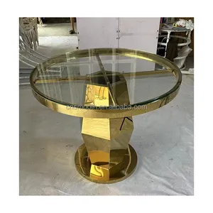 New Model Event Wedding Crystal Mirror Glass Top Gold Stainless Steel Cake Table Wedding