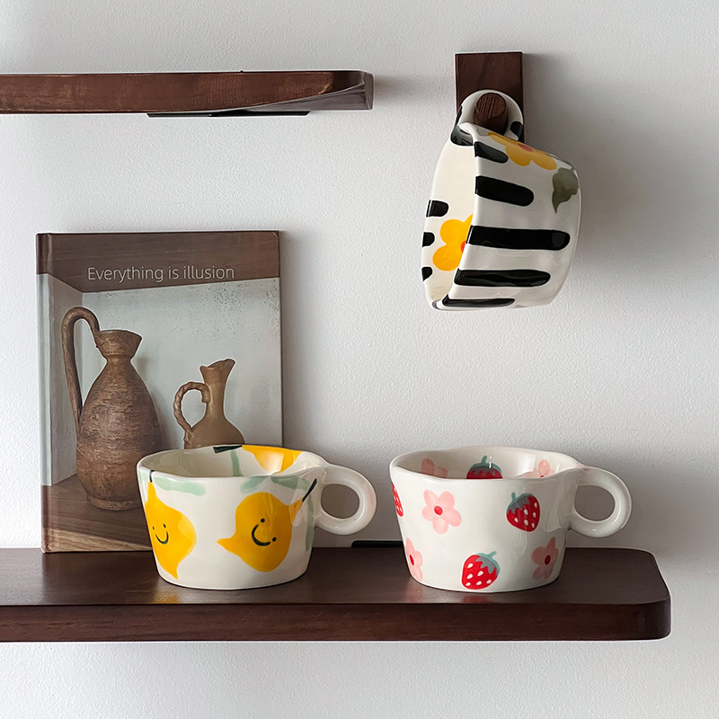 Hand-Kneaded Ceramic Coffee Cup | Hand-Painted, Unique Design | 300ml High-Value Mug – Microwave & Dishwasher Safe