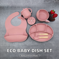 Lot de 7 pièces : Ensemble d'alimentation moderne en silicone écologique pour bébé, comprenant une tasse à bec anti-fuite et un bol à ventouse avec assiette en silicone, sans BPA, pour les entreprises alimentaires
