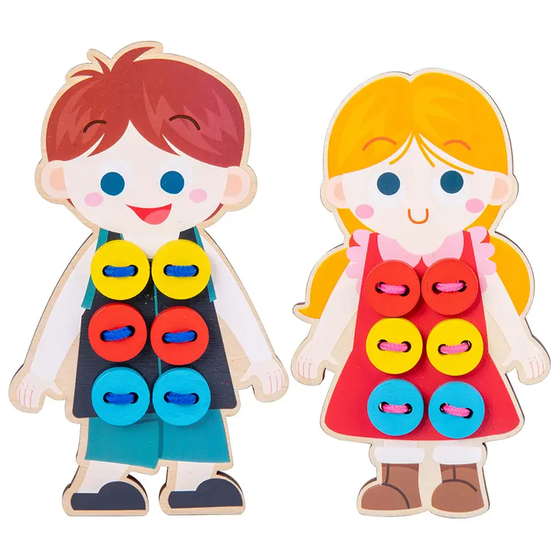 Neues hölzernes Kinderspielzeug zum Lernen von Lebensfertigkeiten Knopfleiste Baumholz-Baby-Montessori-Frühlehrzeug