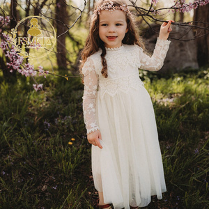 Abito da <span class=keywords><strong>bambina</strong></span> con scollo a O, in pizzo a maniche lunghe, bianco, elegante, <span class=keywords><strong>per</strong></span> feste, <span class=keywords><strong>per</strong></span> bambine di 6 anni, in raso LP682 - Product Image 3