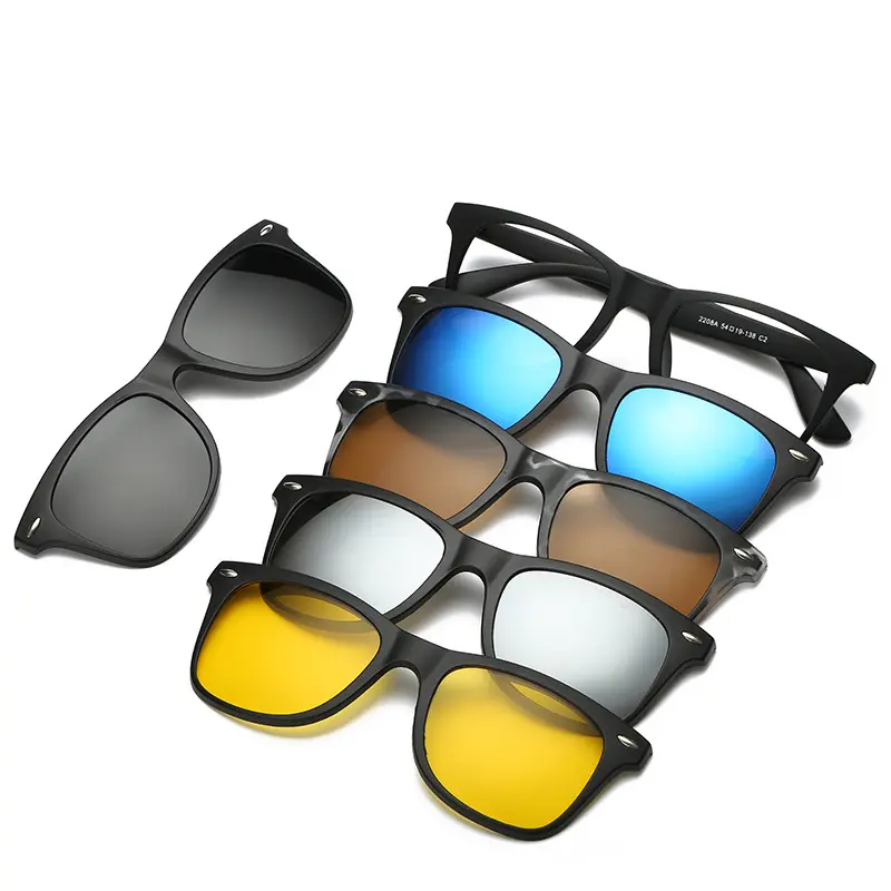 Óculos de sol polarizado espelhado 5 em 1, atacado, óculos para visão noturna, com prendedor magnético