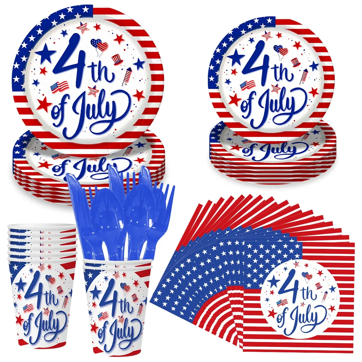 Umiss Paper 4th of July Party Decorations Disposable Tableware include Paper Plates Cups Napkins for America Independance Day