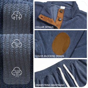 Ensemble sweat-shirt et pantalon de travail en velours côtelé pour homme, col montant, survêtement pour l'automne/hiver - Product Image 5