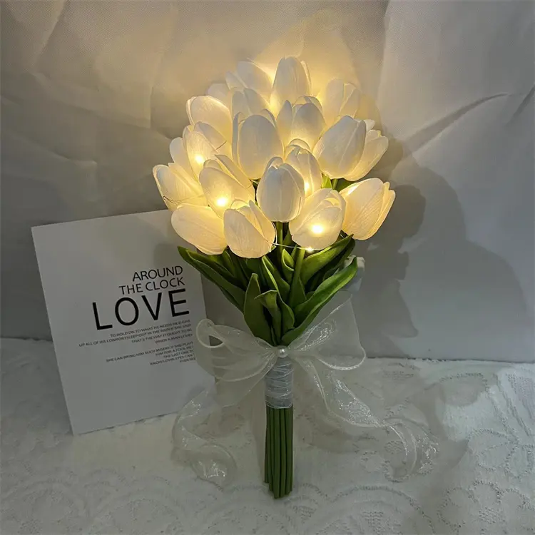 Lampada da tavolo a tulipano luce notturna simulazione fiore luci da scrivania a LED con batteria USB arredamento romantico illuminazione da comodino per camera da letto