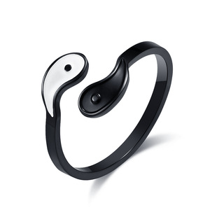 Unique and unisex yin-yang symbol <b>titanium</b> steel <b>ring</b>/band, a new national trend yin-yang double-tone men's and women's jewelry. - Product Image 1
